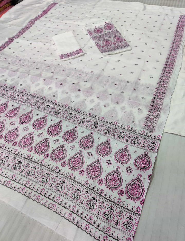 Printed Chanderi Cotton* Mekhela Sador