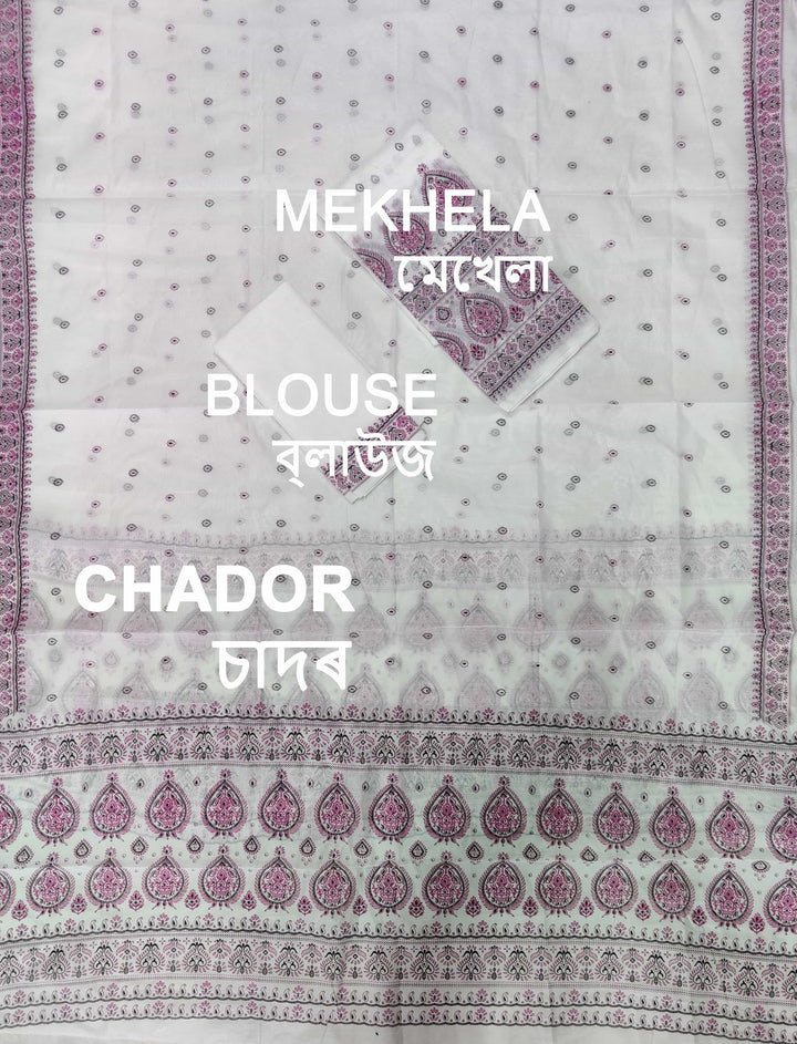 Printed Chanderi Cotton* Mekhela Sador