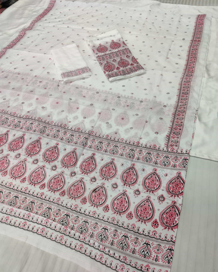 Printed Chanderi Cotton* Mekhela Sador